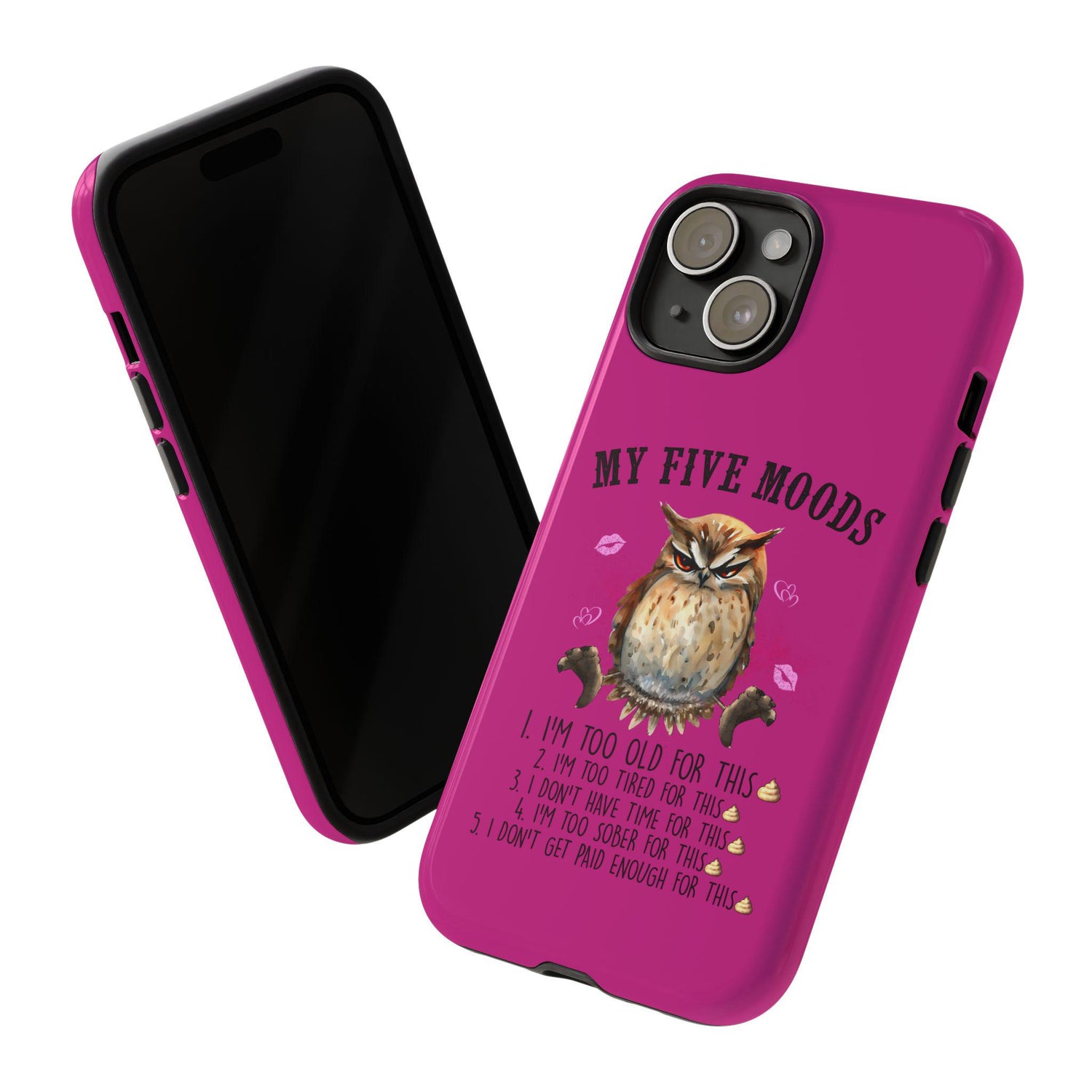 Tough Cases, Pink Humorous sturdy iphone case cover, Funny College Grad gift, Animal Print design, Owl portrait, iphone designs
