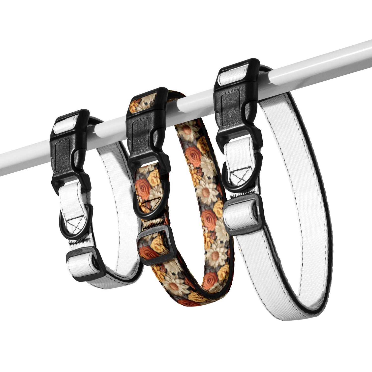 Fall colors Pet Collar floral all over print pattern Autumn browns stylish classy walking shopping travel fashionista dog collar