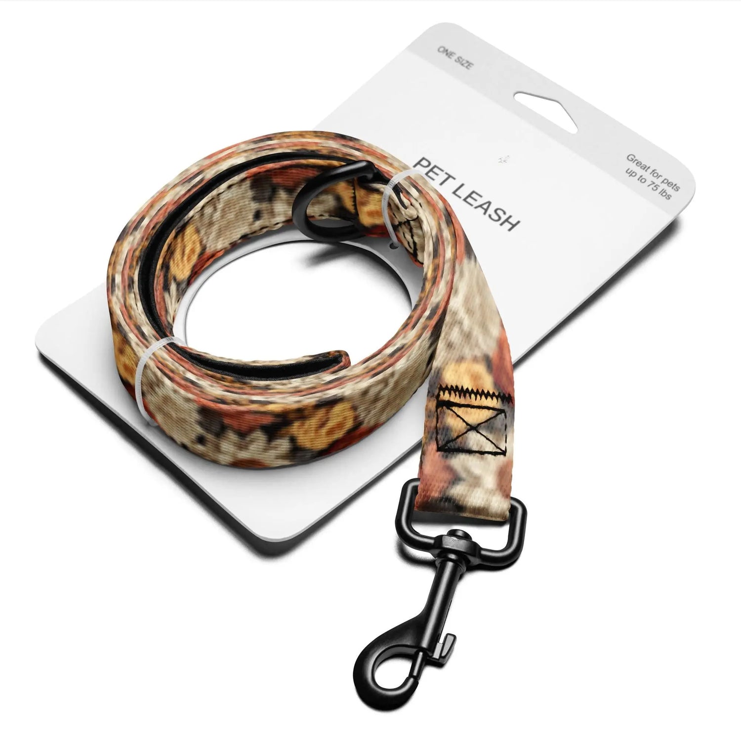 Fall colors Pet leash floral all over print pattern Autumn browns stylish classy walking shopping travel dog collar The Aurora Touch