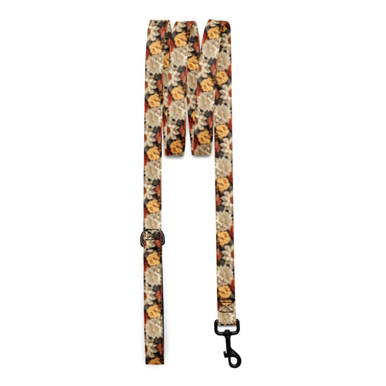 Fall colors Pet leash floral all over print pattern Autumn browns stylish classy walking shopping travel dog collar