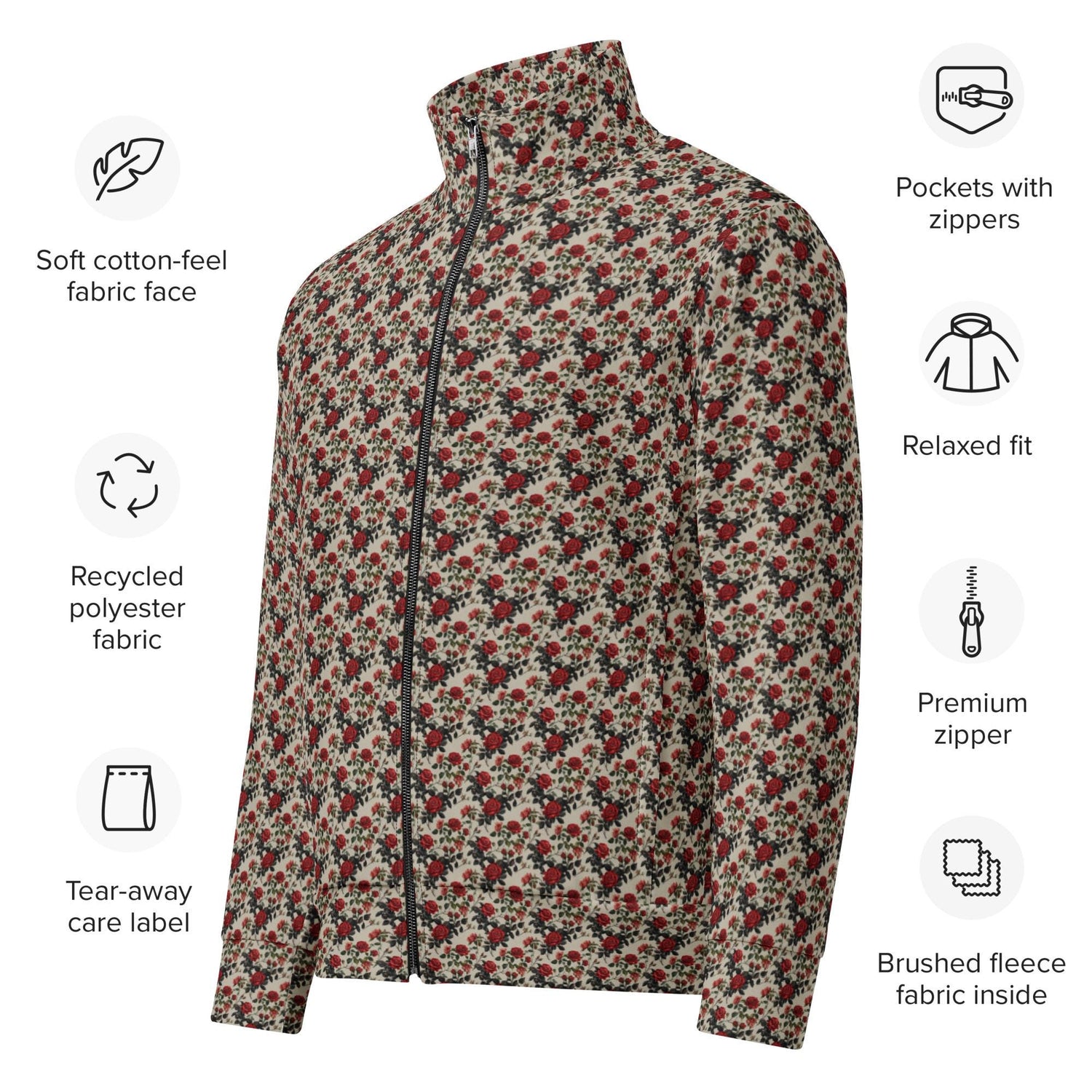 Unisex All-Over Print Rose Pattern Track Jacket - Stylish Casual Wear for All Occasions