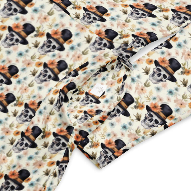 Gothic Floral Skull midi dress all-over print long sleeve casual dinner date comfortable holiday Halloween spirit waist trimming outfit