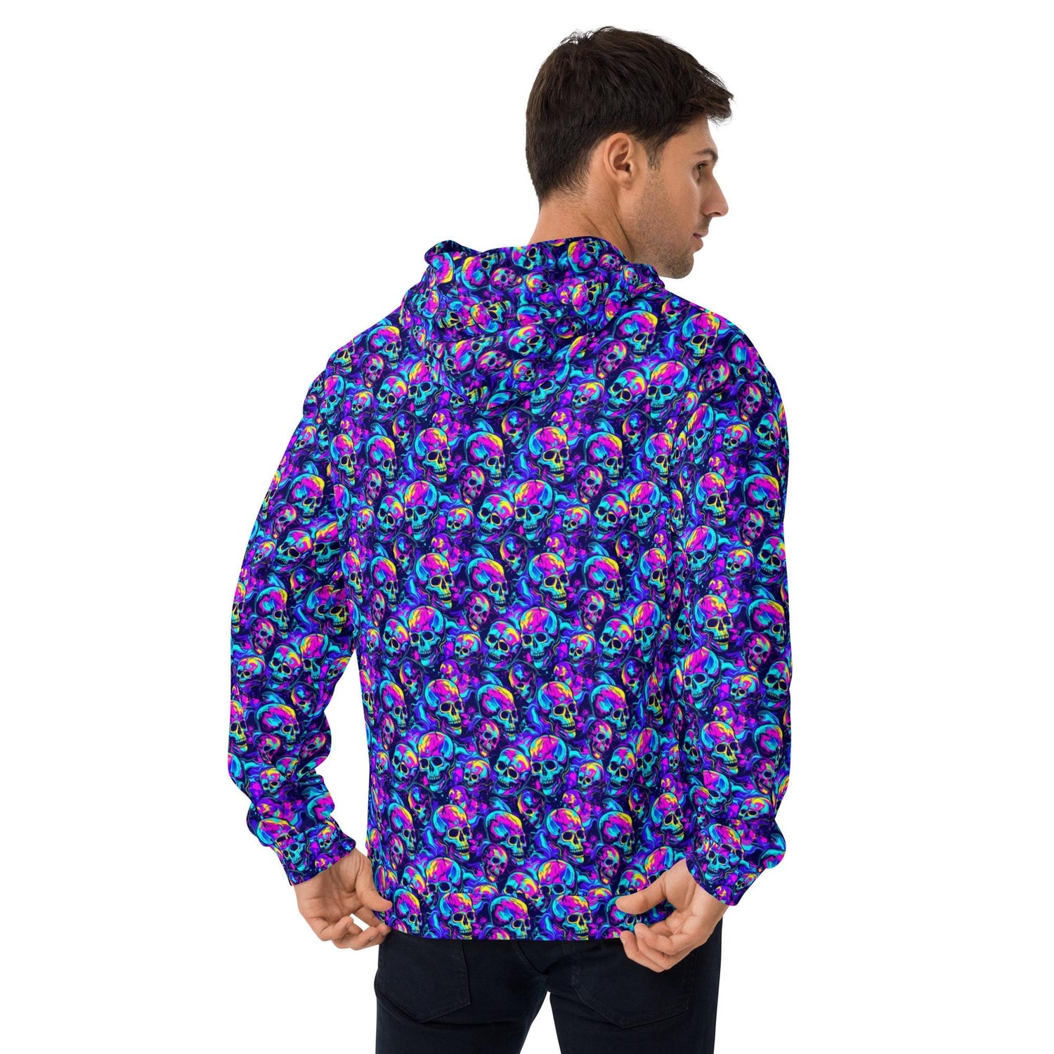 Neon skull design Hoodie Haloween Fall fashion EDM Teen Adult Men winter weather everyday casual relax style sweatshirt