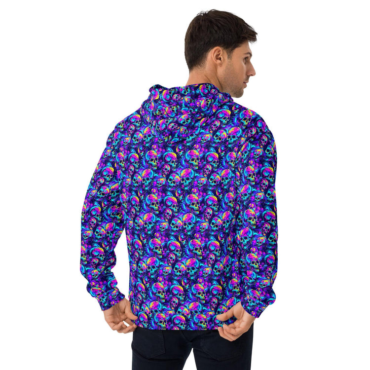 Neon skull design Hoodie Haloween Fall fashion EDM Teen Adult Men winter weather everyday casual relax style sweatshirt