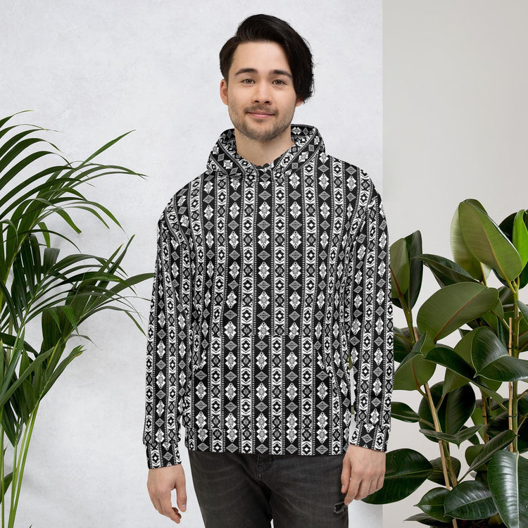 Cozy pattern print  Men Hoodie all over design casual warm stylish runway style everyday relaxed fit fleece feel sweatshirt
