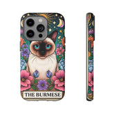 Tough Cases, Iphone 15 cover, Iphone 14 case cover, Burmese Cat, Kitty Tarot Cards, Colorful floral animal designs, conventional gift