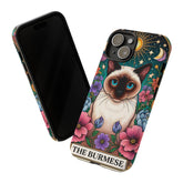 Tough Cases, Iphone 15 cover, Iphone 14 case cover, Burmese Cat, Kitty Tarot Cards, Colorful floral animal designs, conventional gift