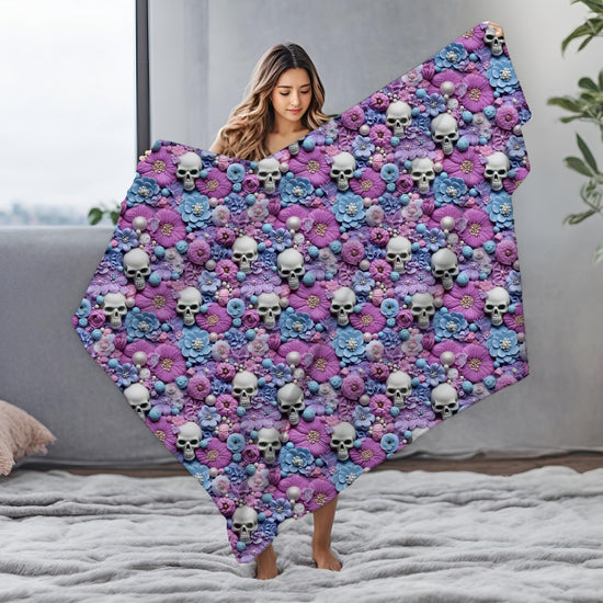 Skull & Floral Velveteen Blanket,  Two- Sided Cozy Throw for Home Decor, Perfect for Halloween, Day of the Dead, Gothic Style, Unique Gift