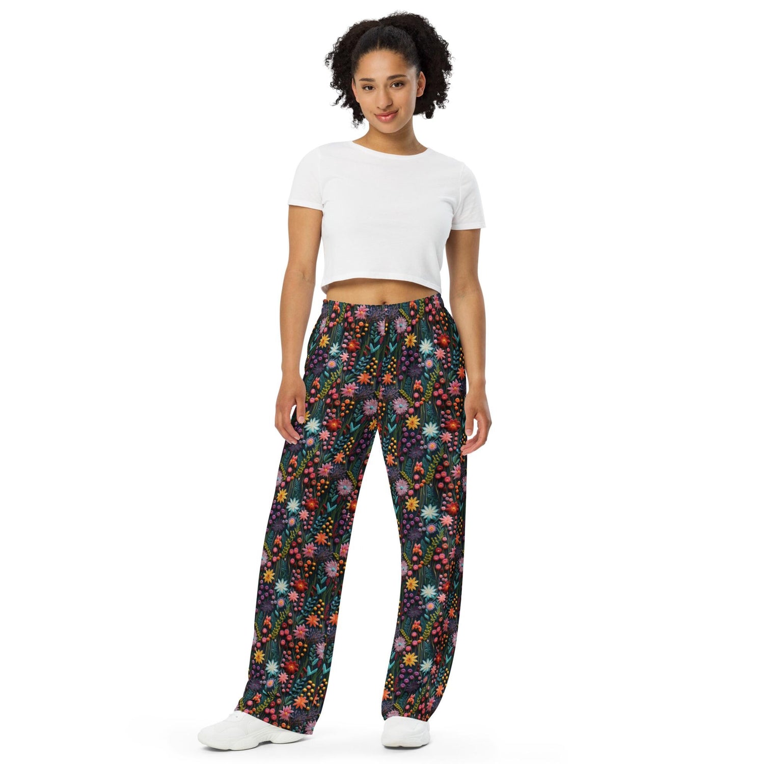 All-Over Floral 3D Print Wide-Leg Pants for Women