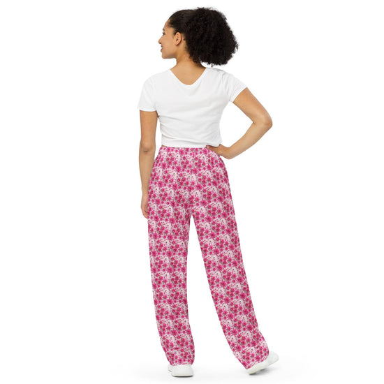 Pink Floral 3D Wide-Leg Pants | All-Over Print Casual Lounge Wear | High-Quality Women&