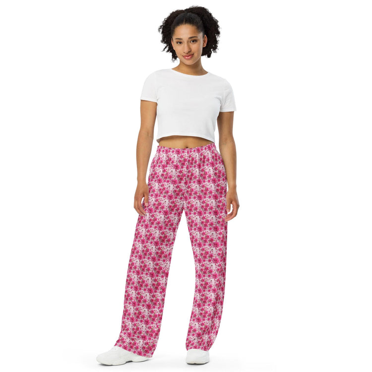 Pink Floral 3D Wide-Leg Pants | All-Over Print Casual Lounge Wear | High-Quality Women&