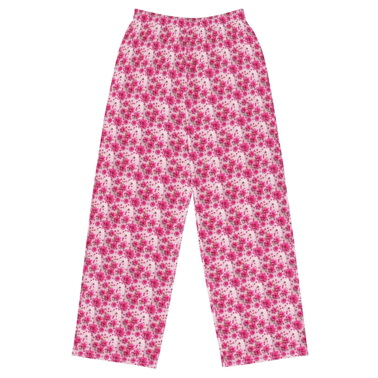 Pink Floral 3D Wide-Leg Pants | All-Over Print Casual Lounge Wear | High-Quality Women&