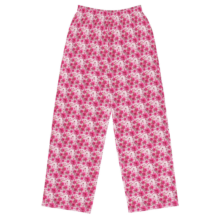 Pink Floral 3D Wide-Leg Pants | All-Over Print Casual Lounge Wear | High-Quality Women&
