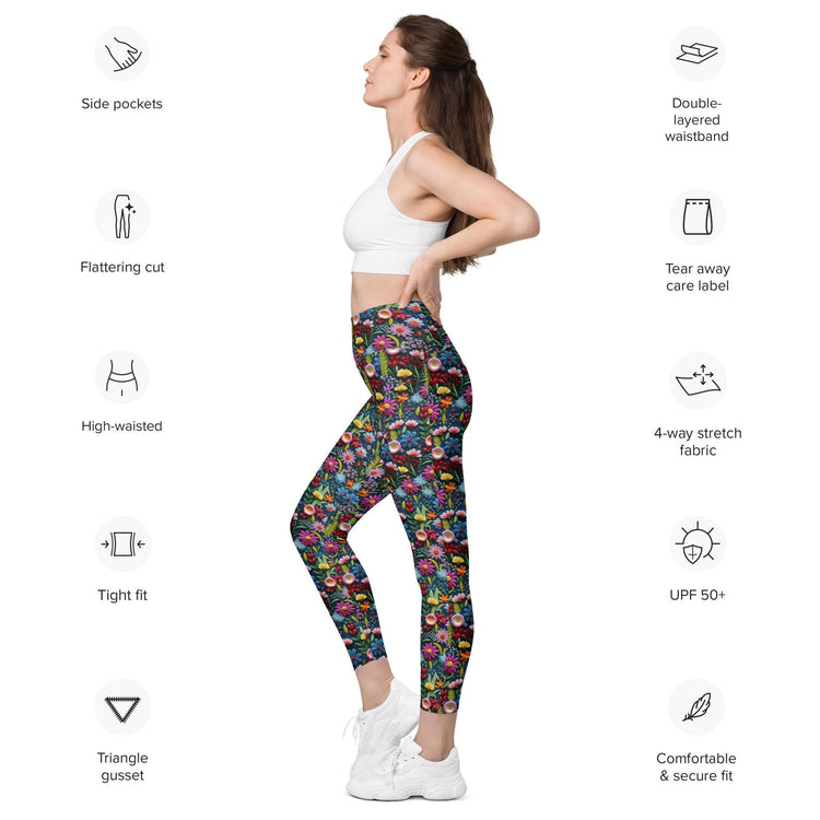High-Waisted Fall All-Over Print Pocket Leggings | Eco-Friendly Semi-Compression Workout & Casual Wear