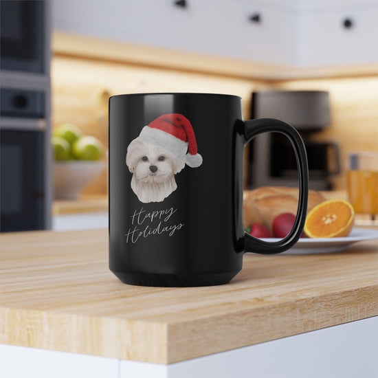 Dog Lover Maltese 15oz Black Mug - Xmas Gift, Fancy Coffee Cup, Hot Tea Designer Beverage Cup, Holiday Design