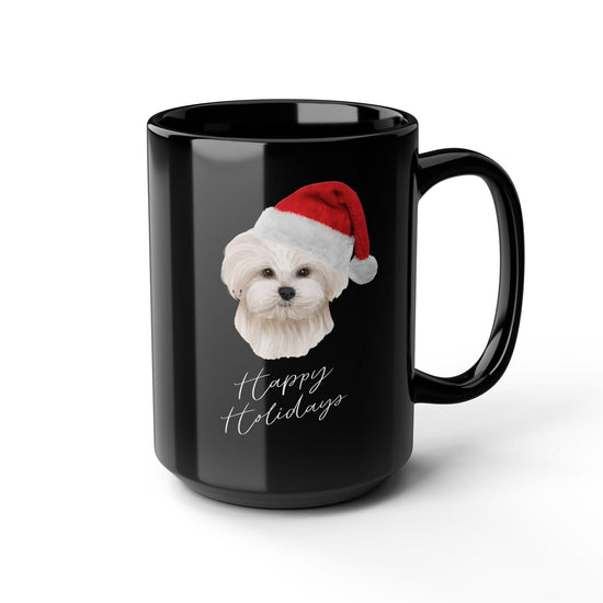 Dog Lover Maltese 15oz Black Mug - Xmas Gift, Fancy Coffee Cup, Hot Tea Designer Beverage Cup, Holiday Design