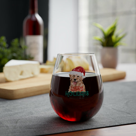 Golden Retriever Stemless Wine Glass - 11.75 oz Holiday Red Wine Glass - Perfect Christmas Gift for Dog Lovers!