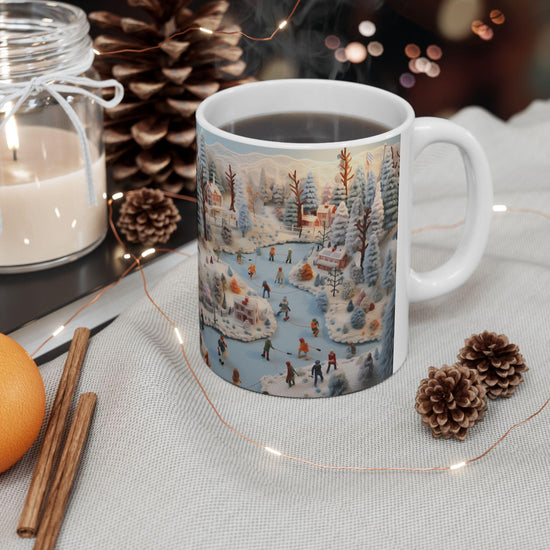 Holiday Scene Ceramic Mug - Crochet Xmas Designs, Hot Chocolate Mug, Novelty Holiday Items, Christmas Gift Idea, Contemporary Xmas Coffee