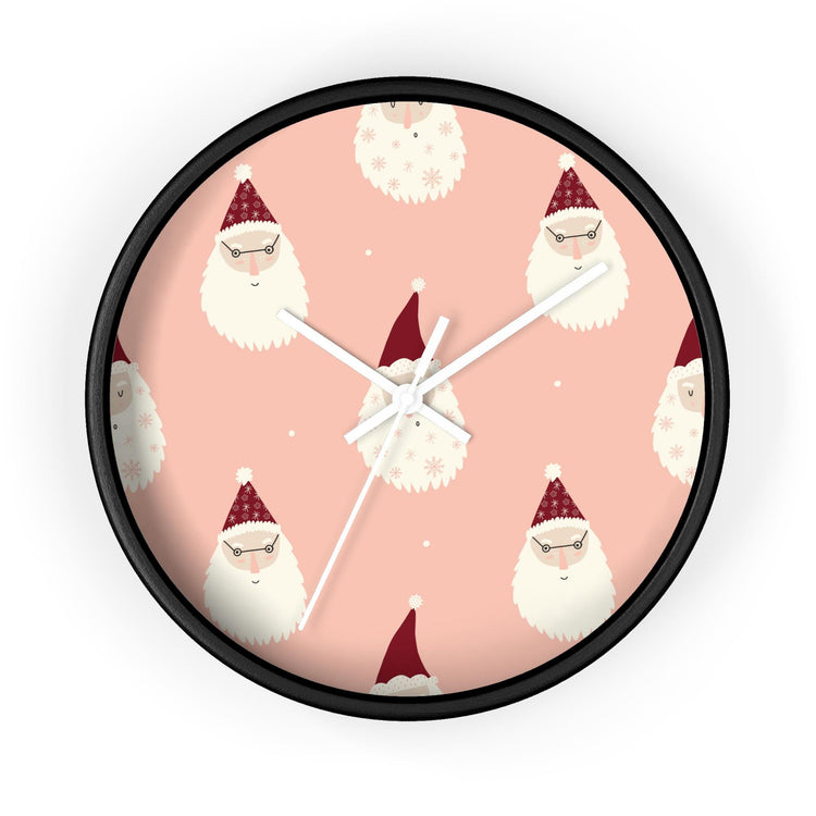 Christmas Wall Clock, Holiday Santa Pattern Clock, Gift for Mom, Xmas Home Decor, All Over Print Wall Art