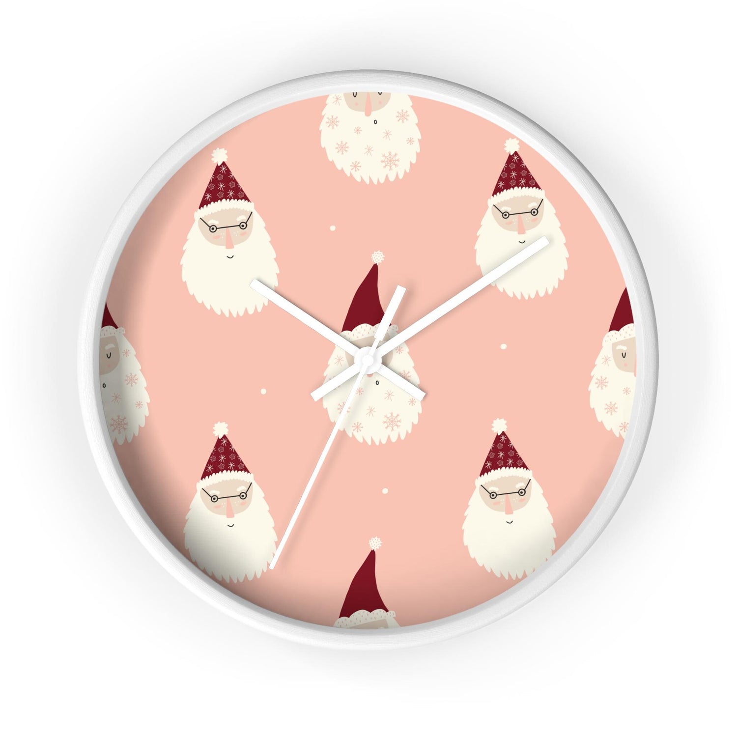Christmas Wall Clock, Holiday Santa Pattern Clock, Gift for Mom, Xmas Home Decor, All Over Print Wall Art