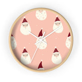 Christmas Wall Clock, Holiday Santa Pattern Clock, Gift for Mom, Xmas Home Decor, All Over Print Wall Art