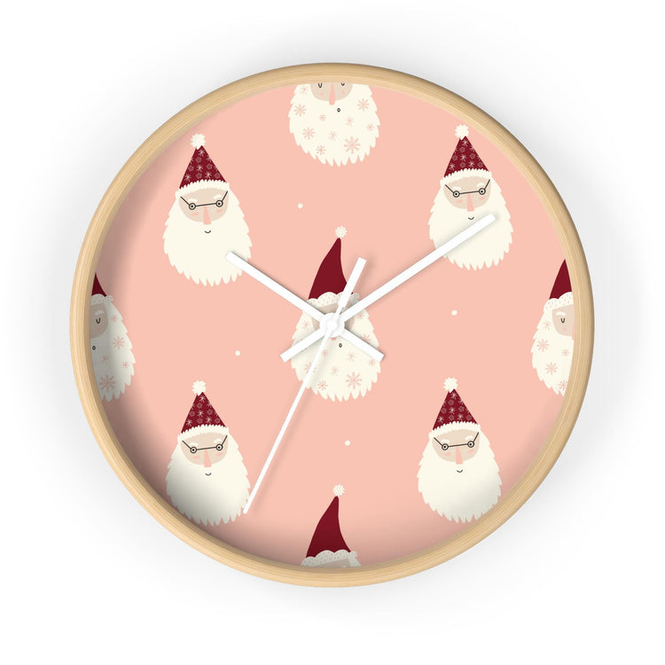 Christmas Wall Clock, Holiday Santa Pattern Clock, Gift for Mom, Xmas Home Decor, All Over Print Wall Art