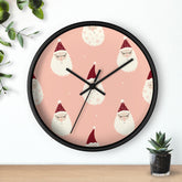 Christmas Wall Clock, Holiday Santa Pattern Clock, Gift for Mom, Xmas Home Decor, All Over Print Wall Art