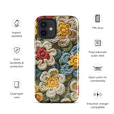 Tough Case for iPhone®, crotchet floral stylish fabric statement look design strong iphone 14 iphone 15 hard phone cover
