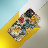 Tough Case for iPhone®, crotchet floral stylish fabric statement look design strong iphone 14 iphone 15 hard phone cover