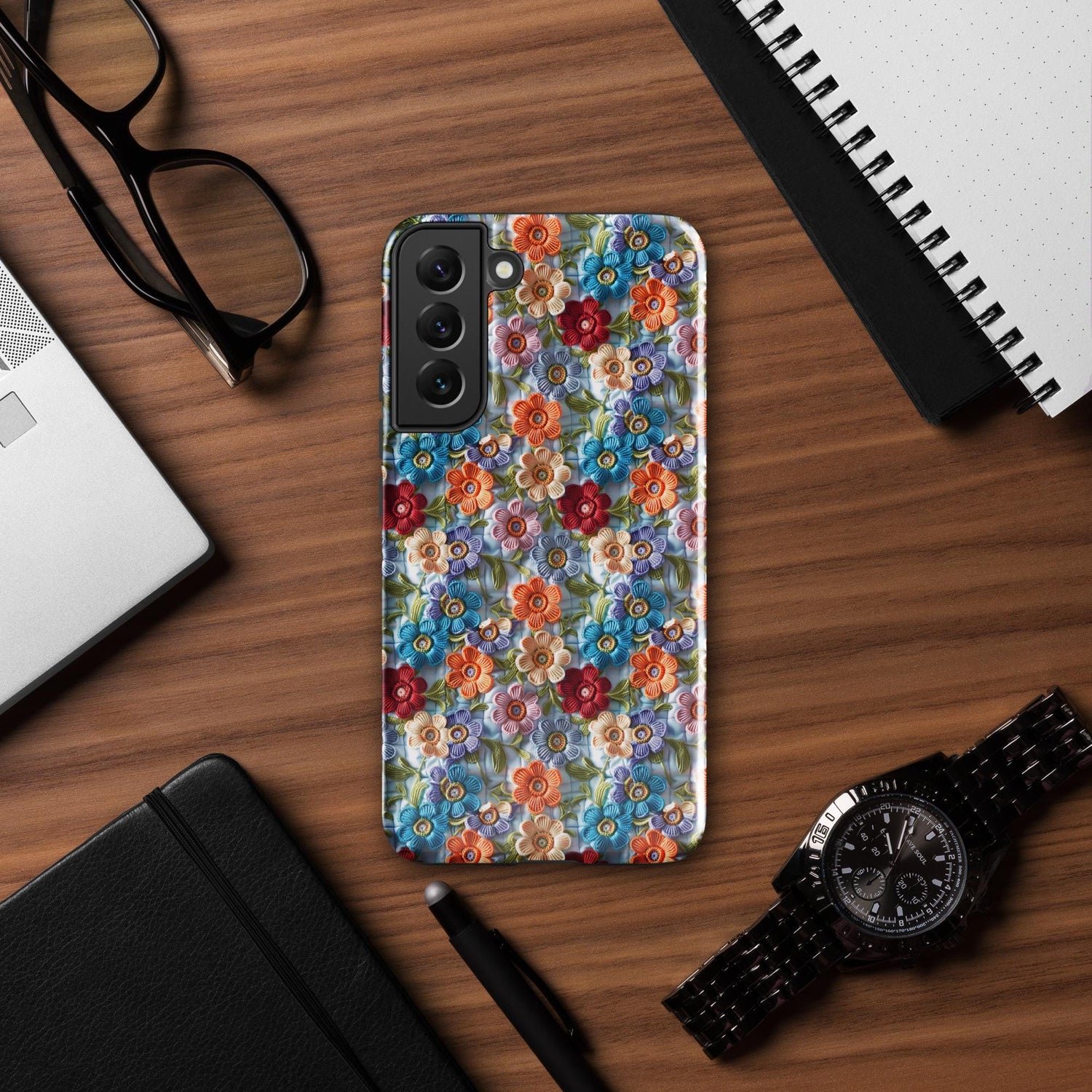 Tough case for Samsung®, Bright colorful floral pattern Android sturdy strong protective phone case great for school work travel