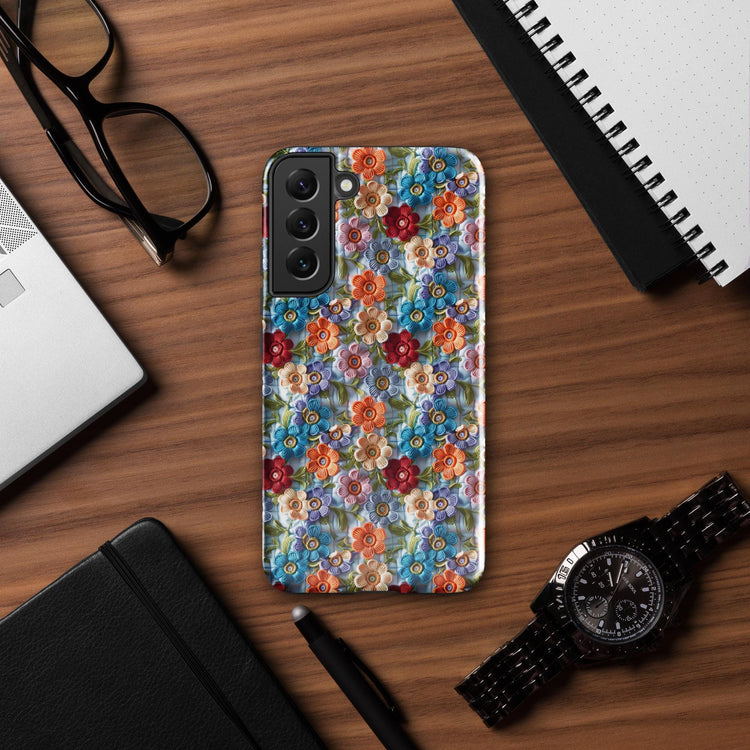 Tough case for Samsung®, Bright colorful floral pattern Android sturdy strong protective phone case great for school work travel