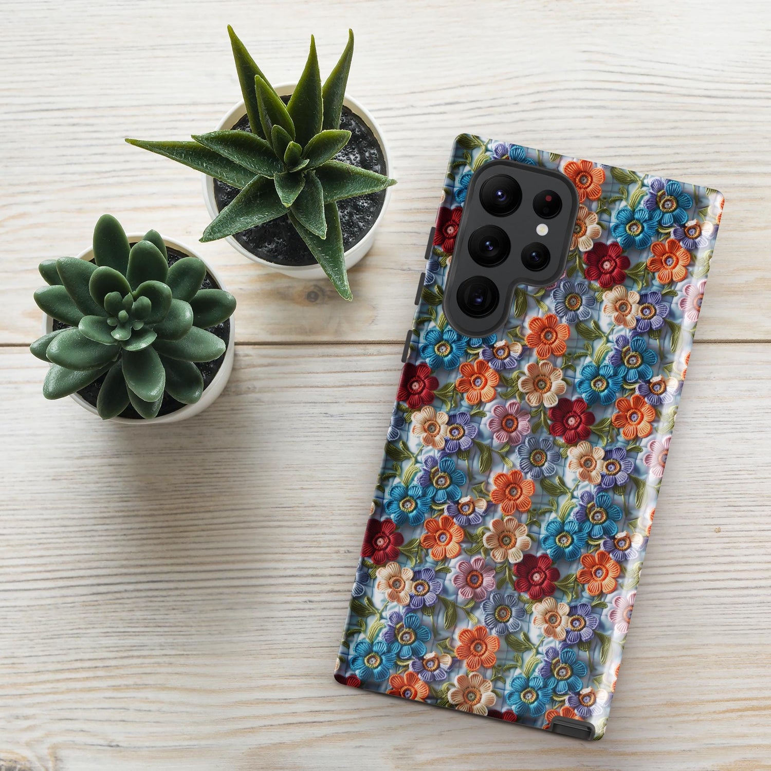 Tough case for Samsung®, Bright colorful floral pattern Android sturdy strong protective phone case great for school work travel