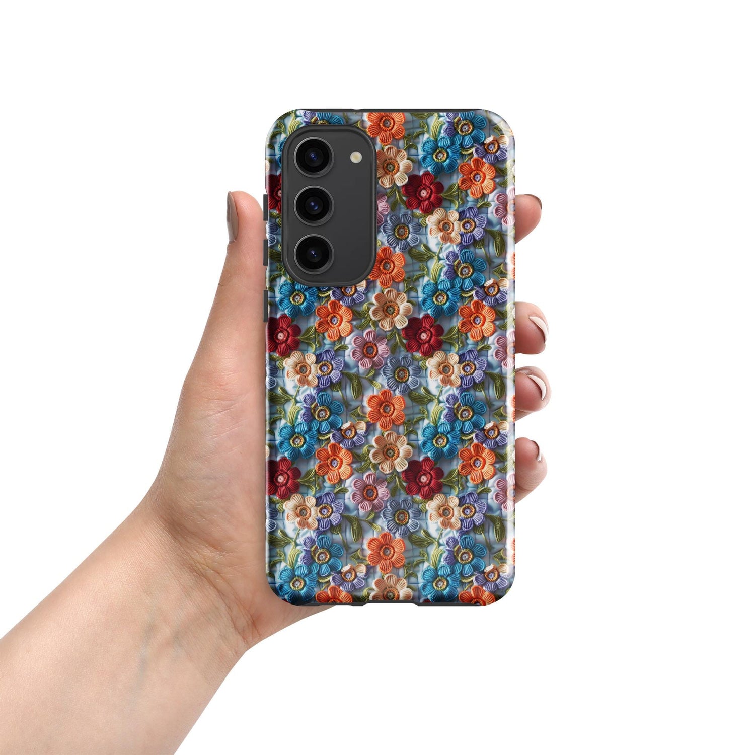 Tough case for Samsung®, Bright colorful floral pattern Android sturdy strong protective phone case great for school work travel