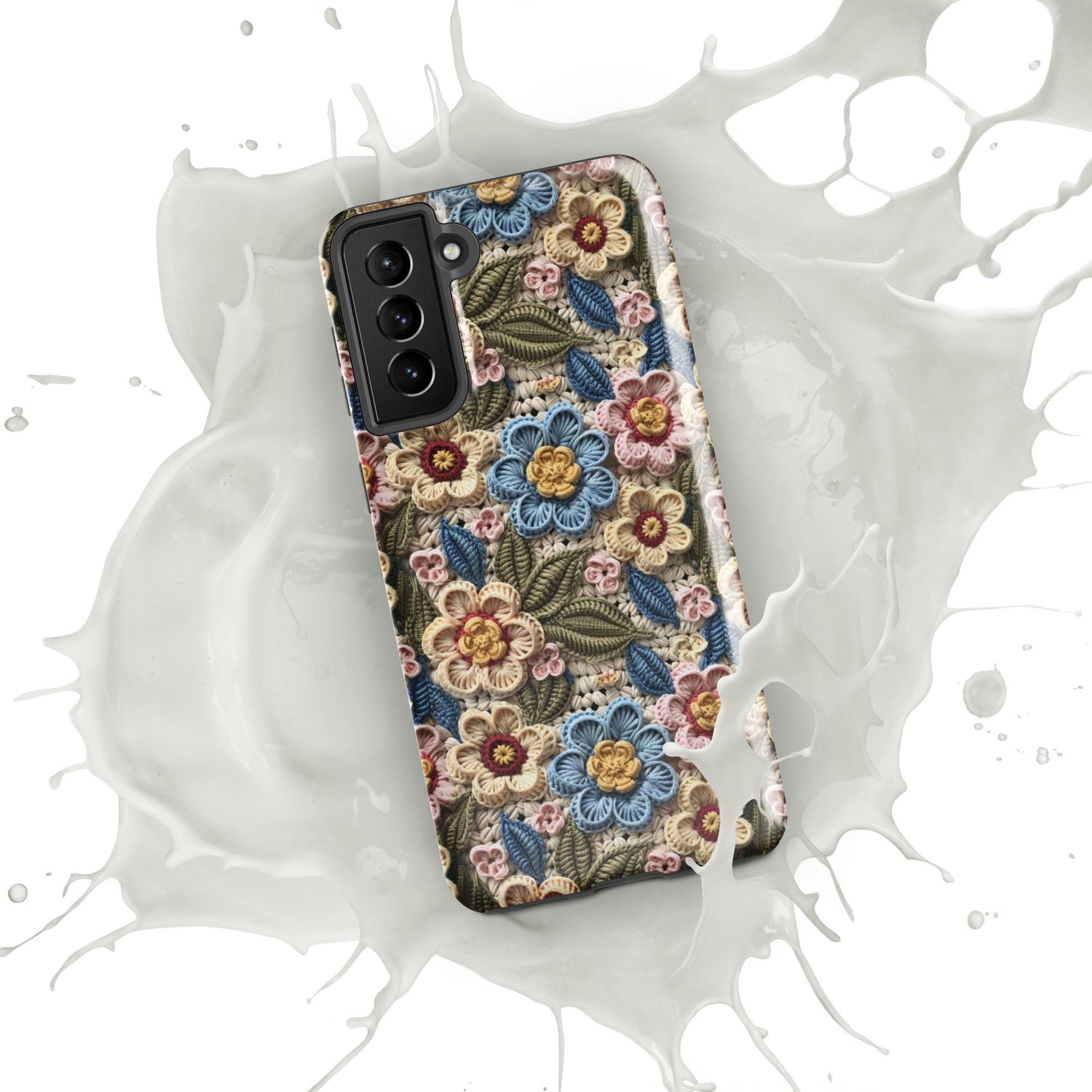 Tough case for Samsung®, floral crotchet AOP pattern design android hard sturdy phone stylish protection cover case for everyday use