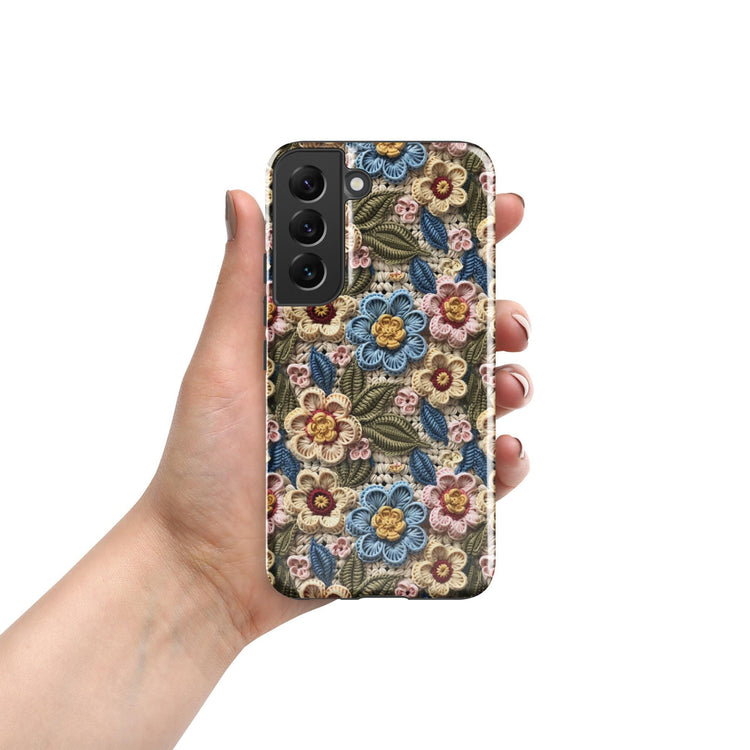 Tough case for Samsung®, floral crotchet AOP pattern design android hard sturdy phone stylish protection cover case for everyday use