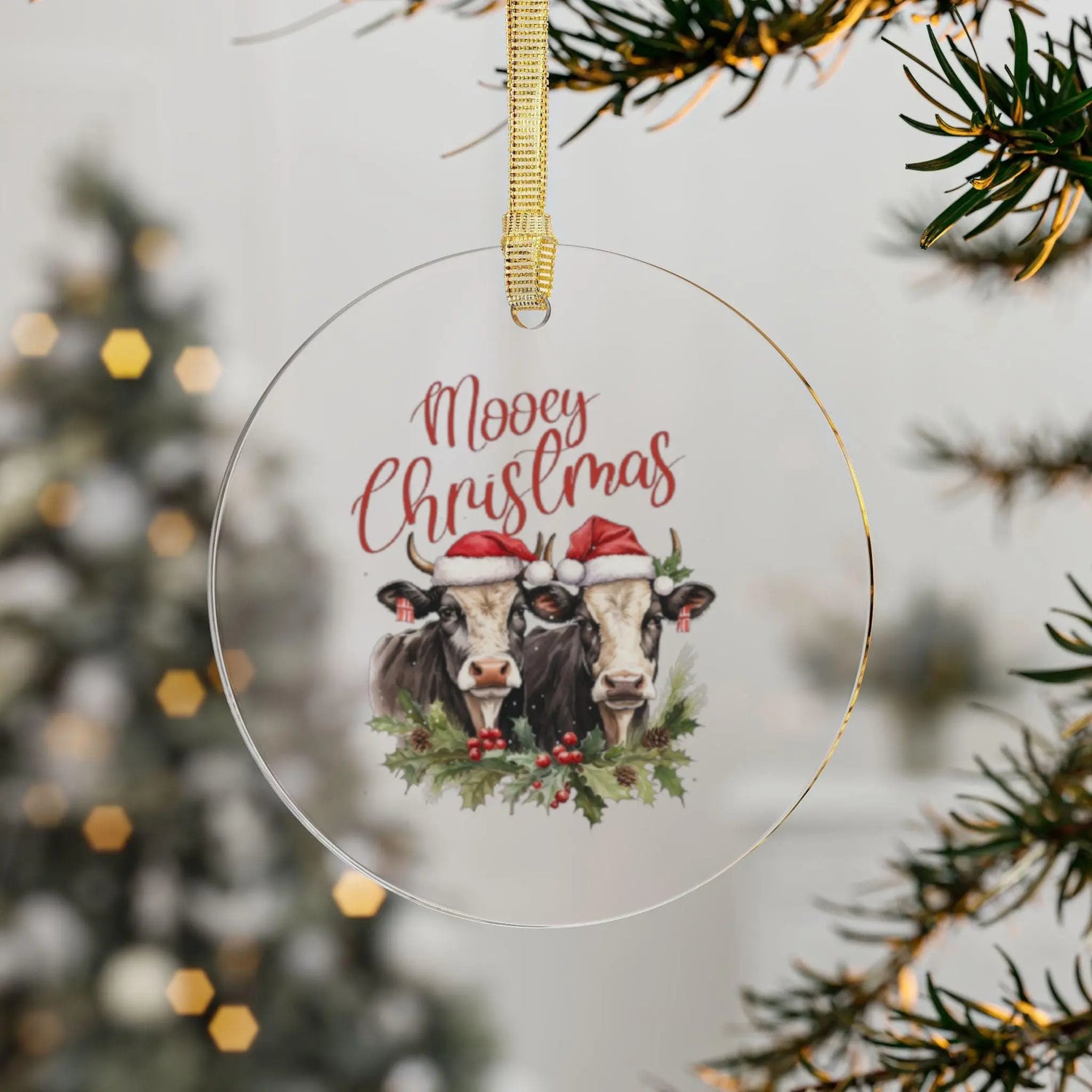 Acrylic Ornaments, Country Xmas Cows Tree Decorations for Living Room, Bundle Holiday Decor, Home Decoration The Aurora Touch