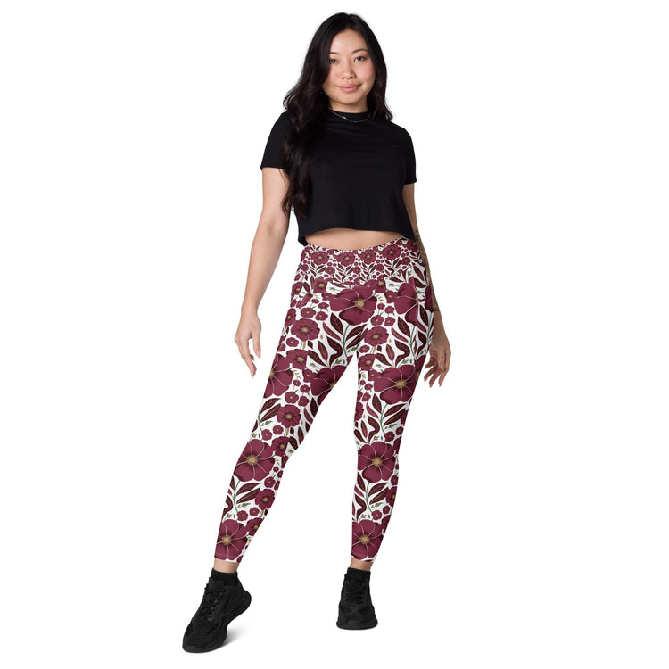 High-Waisted Leggings with Pockets | Recycled Polyester Floral all over Print Pattern Workout Pants | UPF 50+ Compression Yoga Tights