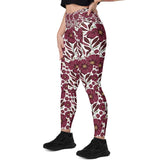 High-Waisted Leggings with Pockets | Recycled Polyester Floral all over Print Pattern Workout Pants | UPF 50+ Compression Yoga Tights