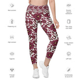 High-Waisted Leggings with Pockets | Recycled Polyester Floral all over Print Pattern Workout Pants | UPF 50+ Compression Yoga Tights