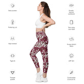 High-Waisted Leggings with Pockets | Recycled Polyester Floral all over Print Pattern Workout Pants | UPF 50+ Compression Yoga Tights