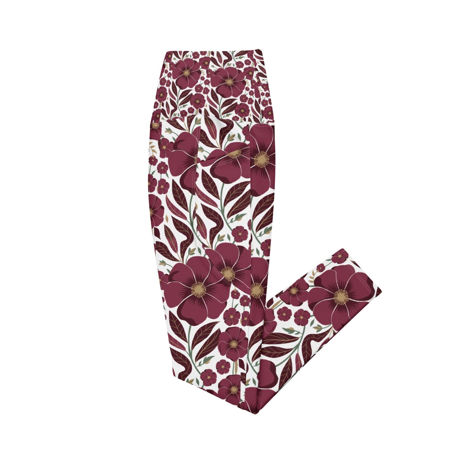 High-Waisted Leggings with Pockets | Recycled Polyester Floral all over Print Pattern Workout Pants | UPF 50+ Compression Yoga Tights