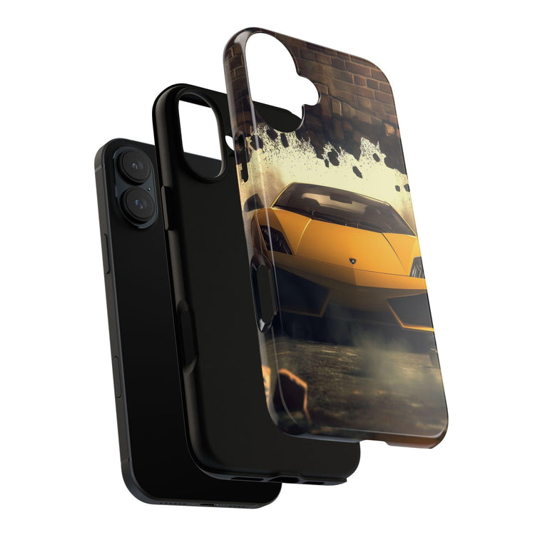 Phone Cases, Yellow Lamborghini Portrait, Stylish Phone Accessories, Youthful Inspired Gift, Iphone 14/15 Tough Covers, Fun Case