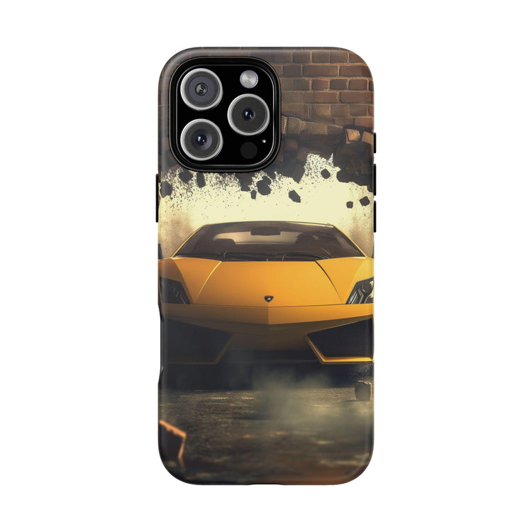 Phone Cases, Yellow Lamborghini Portrait, Stylish Phone Accessories, Youthful Inspired Gift, Iphone 14/15 Tough Covers, Fun Case