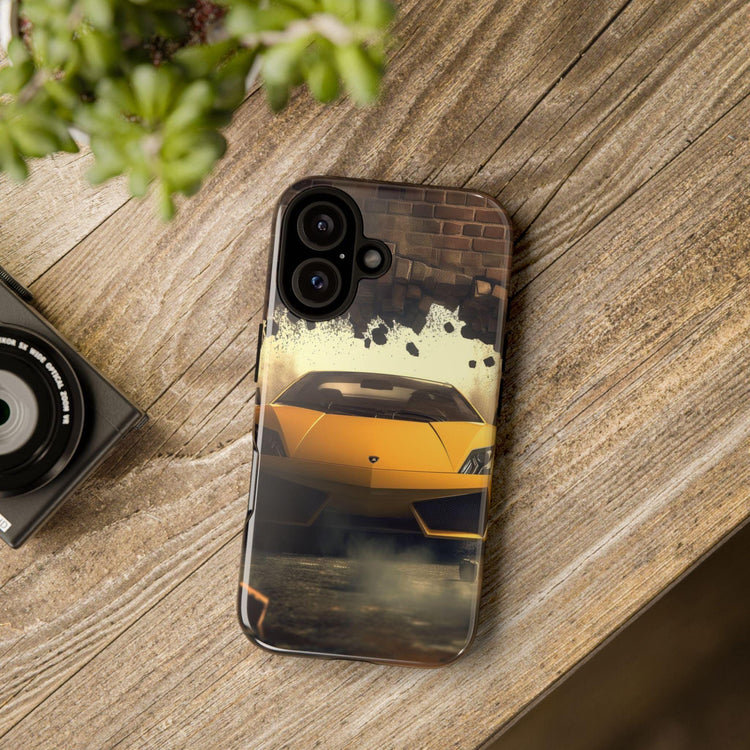 Phone Cases, Yellow Lamborghini Portrait, Stylish Phone Accessories, Youthful Inspired Gift, Iphone 14/15 Tough Covers, Fun Case