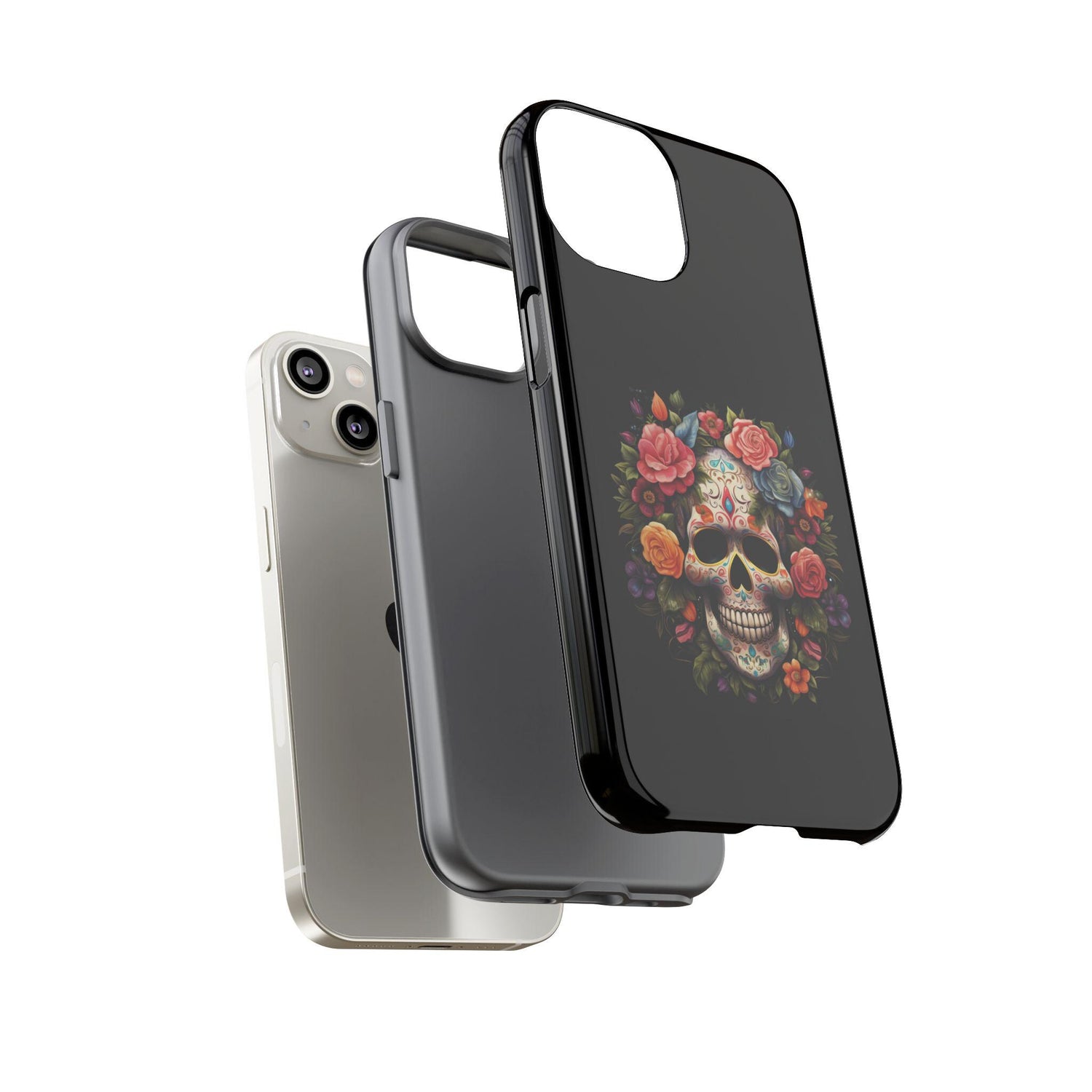 Vibrant Floral Day of the Dead iPhone & Samsung Case | Colorful Dia de los Muertos Design | Classic Black Background