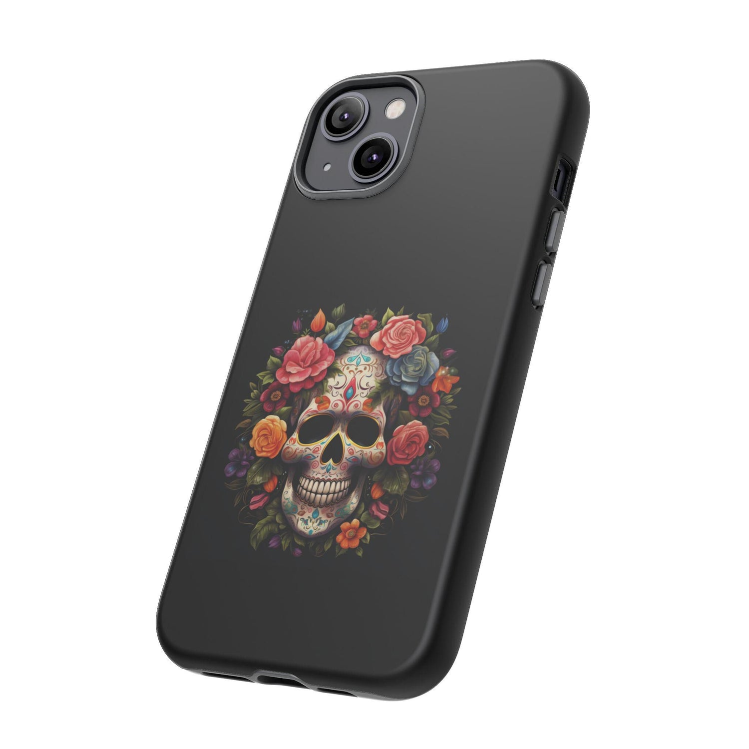 Vibrant Floral Day of the Dead iPhone & Samsung Case | Colorful Dia de los Muertos Design | Classic Black Background