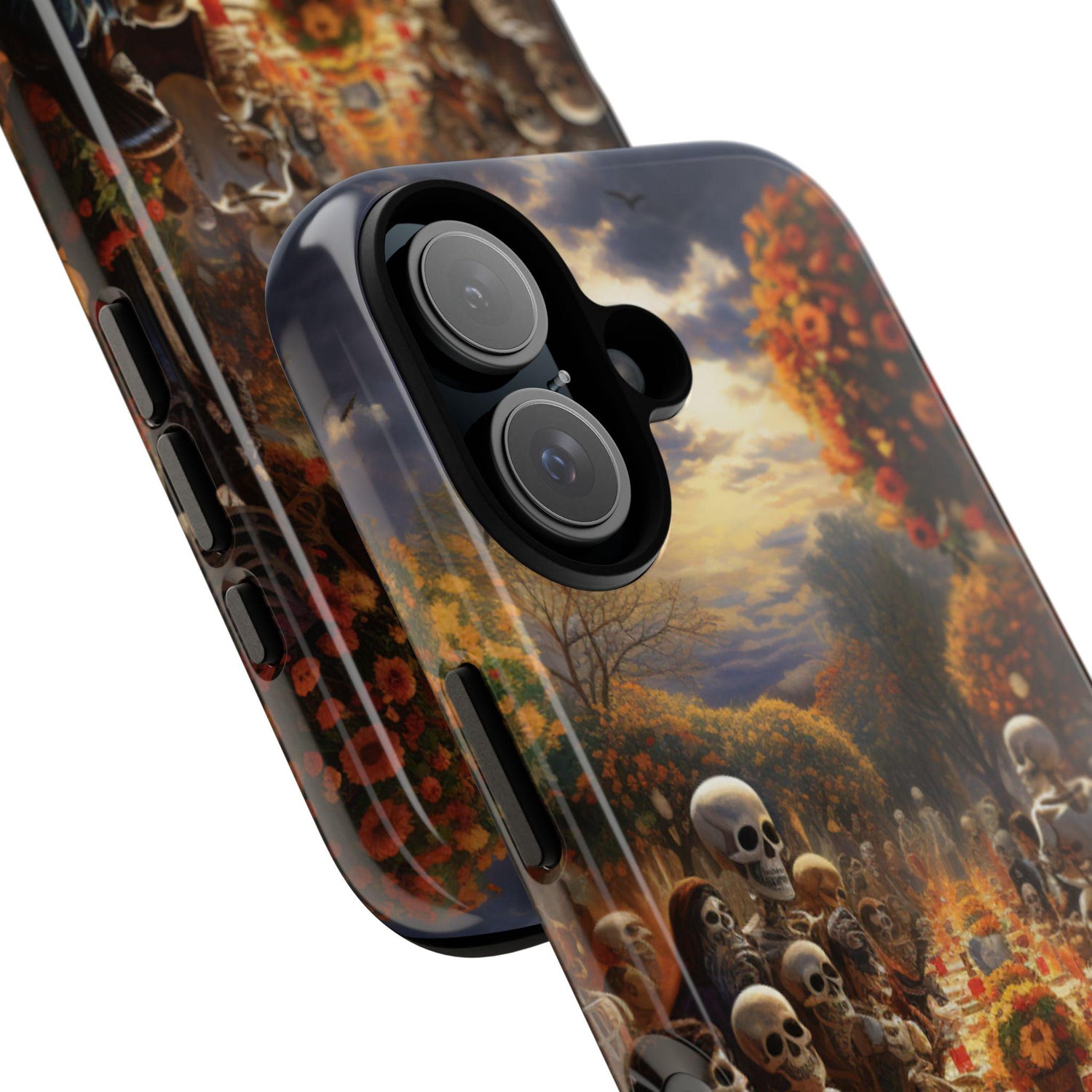 Day of the Dead Halloween Artful Design iPhone 15 & Android Google Pixel Extra Strong Black Phone Case - Unique Phone Protector Cover