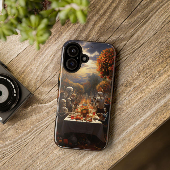 Day of the Dead Halloween Artful Design iPhone 15 & Android Google Pixel Extra Strong Black Phone Case - Unique Phone Protector Cover