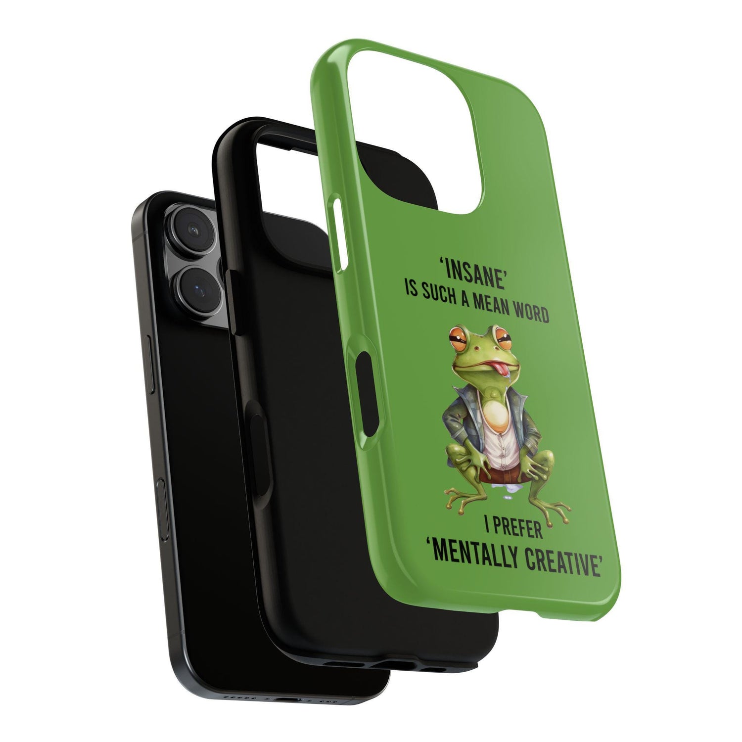 Tough Cases, Green Iphone14 case, Green Iphone 15 case, Humorous sturdy phone cover, Green Frog phone art, Silly gift cell phone