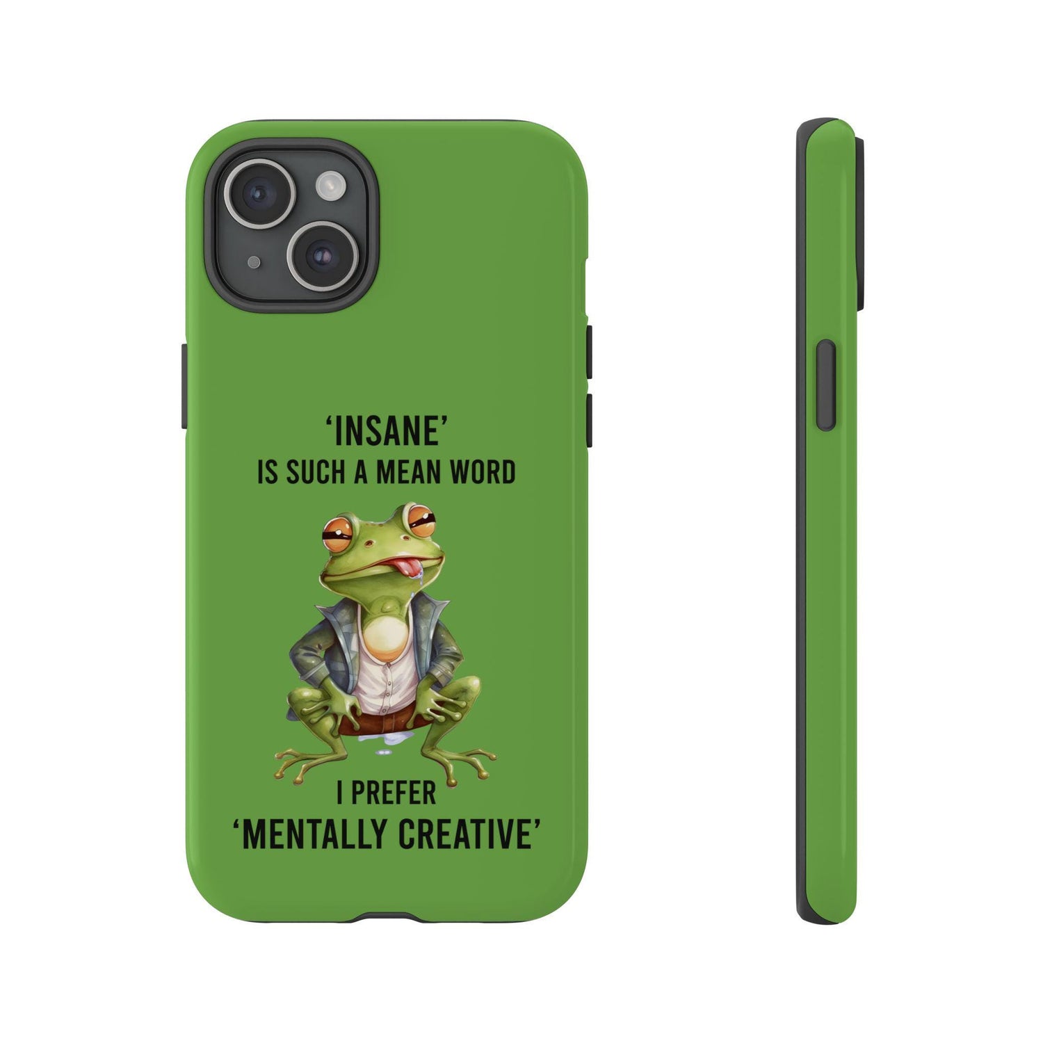 Tough Cases, Green Iphone14 case, Green Iphone 15 case, Humorous sturdy phone cover, Green Frog phone art, Silly gift cell phone